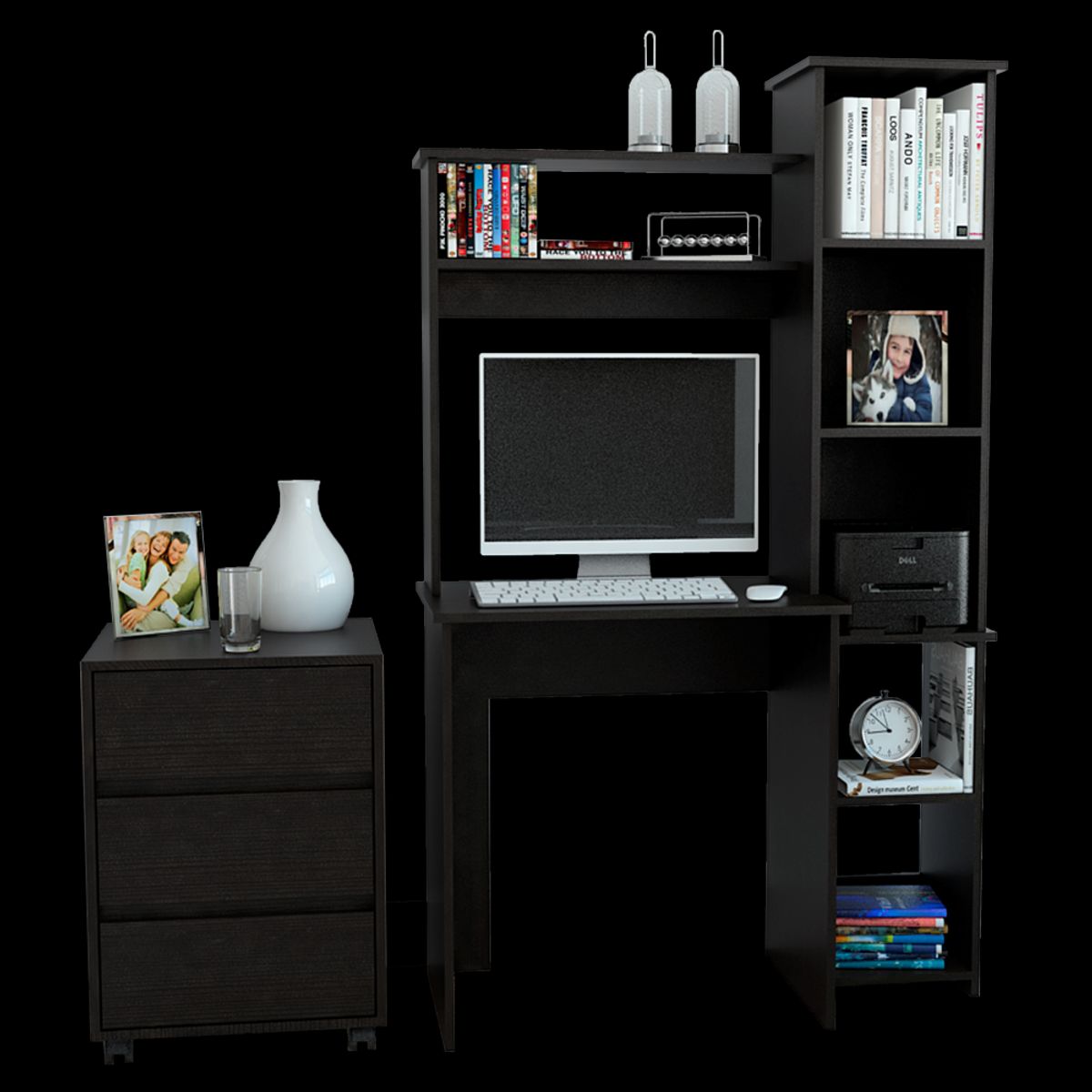 TUHOME - Combo Escritorio Biblioteca + Cajonera Con Ruedas Wengue