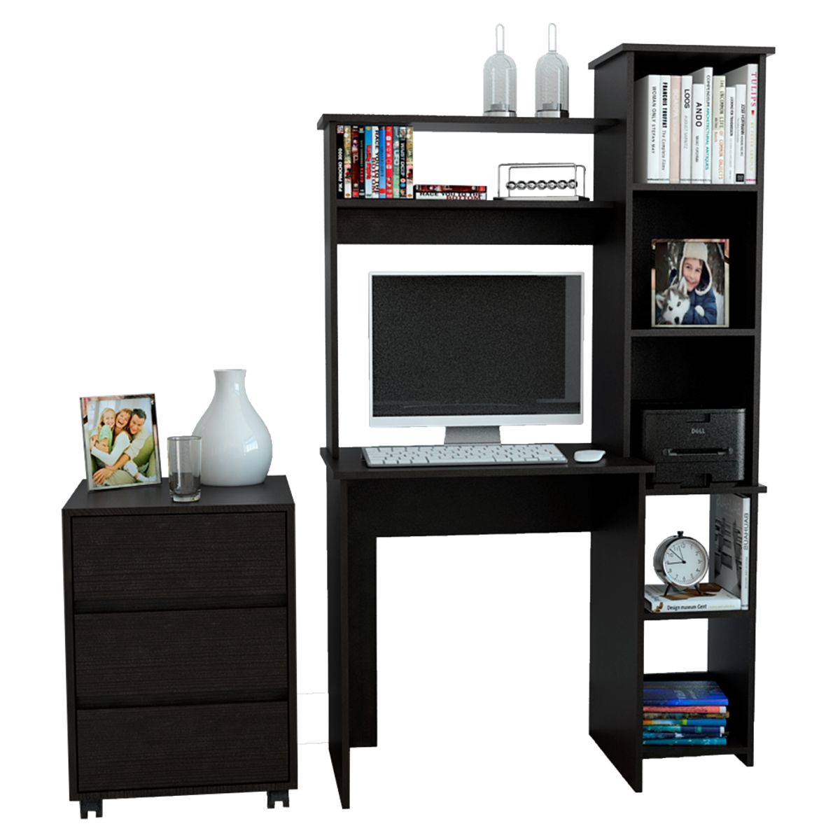 TUHOME - Combo Escritorio Biblioteca + Cajonera Con Ruedas Wengue