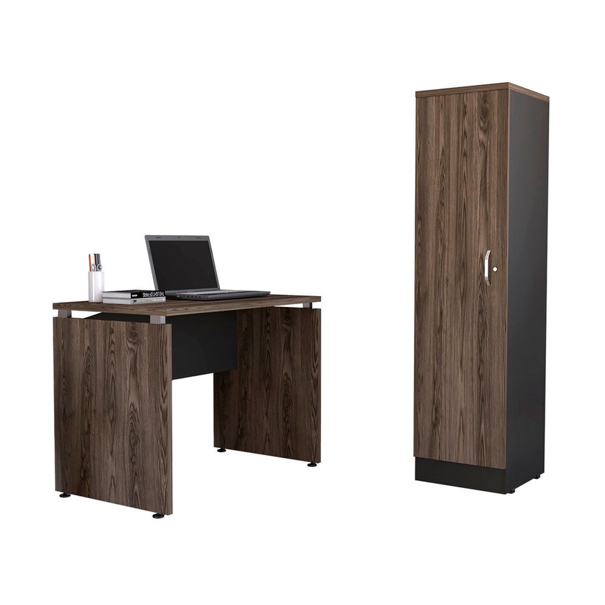 TUHOME - Combo Biblioteca 1 Puerta + Escritorio Negro Y Coñac
