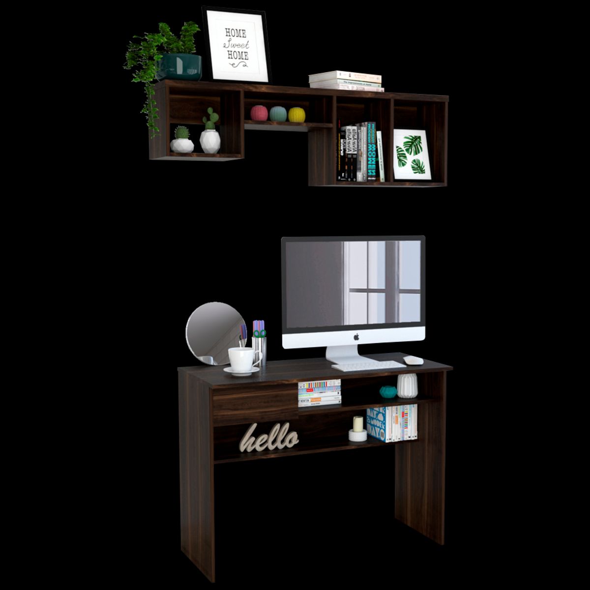 TUHOME - Combo Escritorio 1 Cajon + Repisa Office Café Oscuro