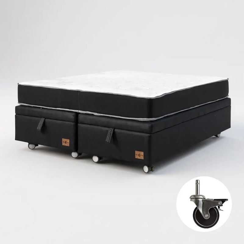BLOCCARE - Cama Baul 2 Plazas L200 + Colchon Black / Con Ruedas PYTON (Negro)