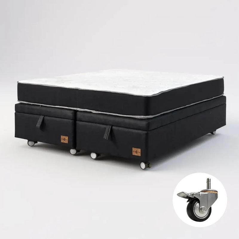 BLOCCARE - Cama Baul 2 Plazas L190 + Colchon Black / Con Ruedas DELUXE (Negro)