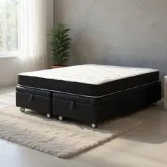 BLOCCARE - Cama Baul 2 Plazas L190 + Colchon Black / Con Ruedas LOGO (Negro)