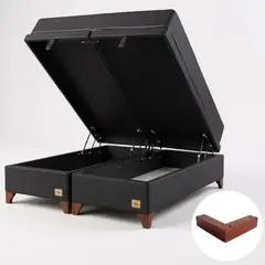 BLOCCARE - Cama Baul 2 Plazas L190+ Colchon Black /Con Patas Madera 4.5 CM(Negro)
