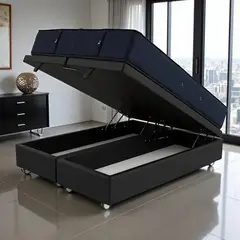 BLOCCARE - Cama Baul King + Colchon CIC SUPERPREMIUM Con Ruedas LOGO Negro