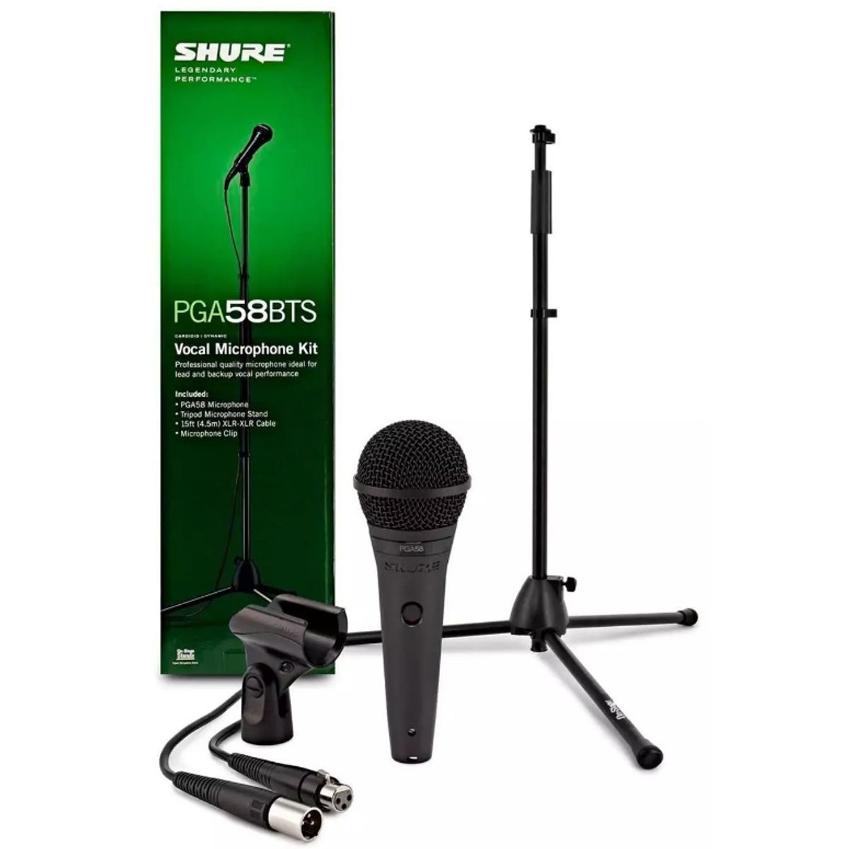 SHURE - Pack De Microfono Con Atril Cable Y Clip De Microfono Shure PGA 58 BTS