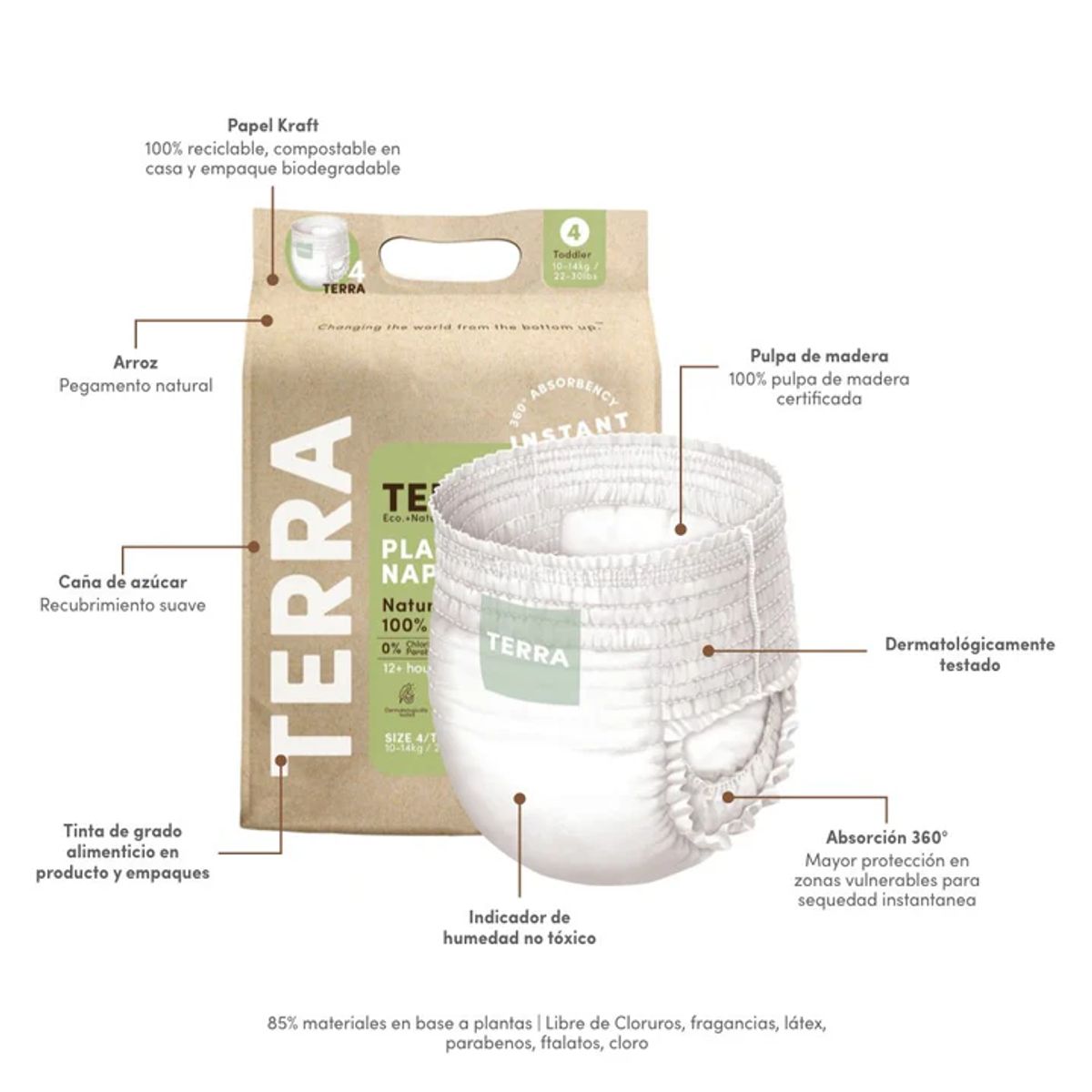 TERRA - Pants Terra Biodegradables Talla XG 14 uns
