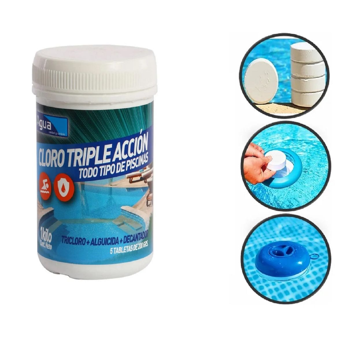 UNIVERSAL - Cloro Para Piscinas en Tabletas 1Kg Triple Acción