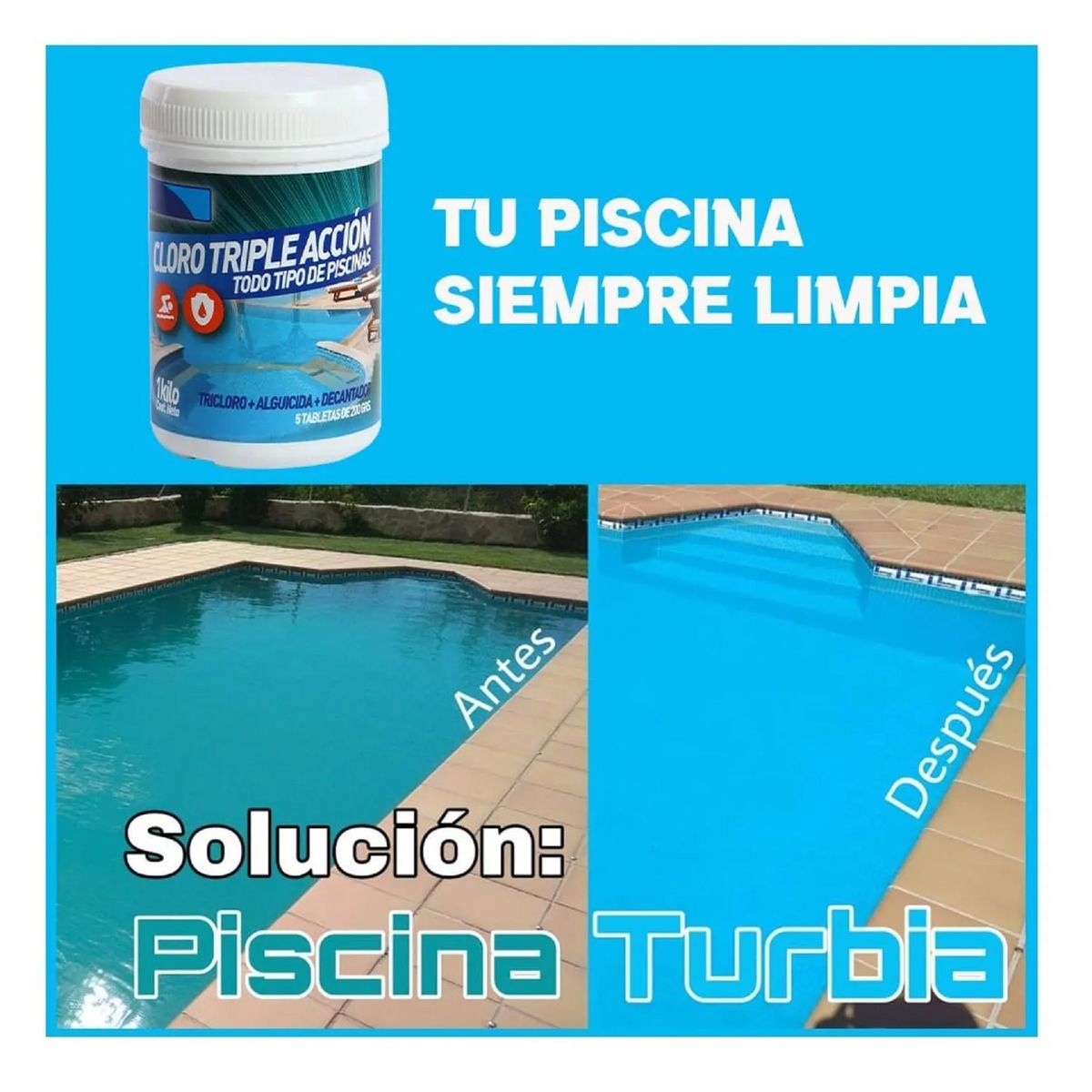 UNIVERSAL - Cloro Para Piscinas en Tabletas 1Kg Triple Acción