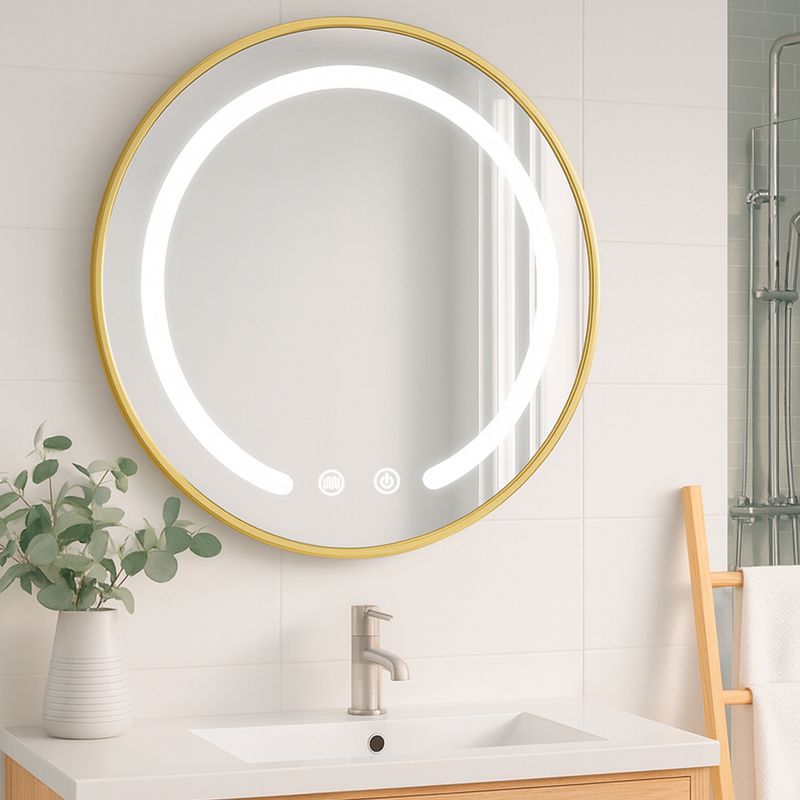 JOYTEK - Espejo Redondo Marco Dorado Touch con Luz Led 3 colores 80 cm