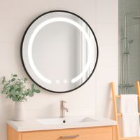 Espejo Redondo Marco Negro Touch con Luz Led 3 colores 60 cm