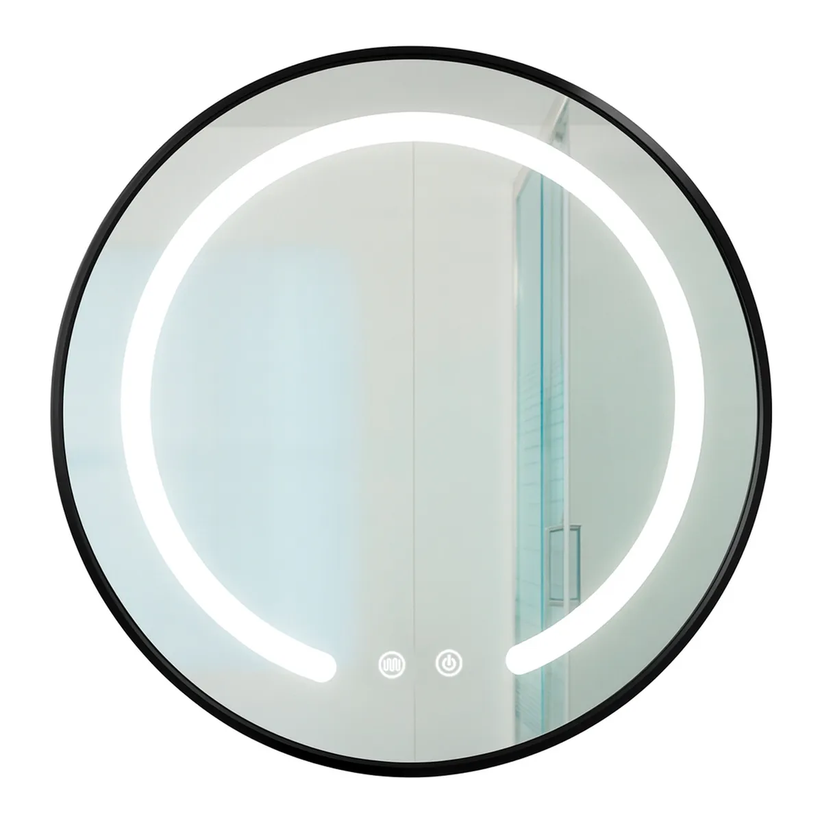 JOYTEK - Espejo Redondo Marco Negro Touch con Luz Led 3 colores 60 cm