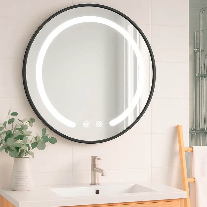 JOYTEK - Espejo Redondo Marco Negro Touch con Luz Led 3 colores 80 cm