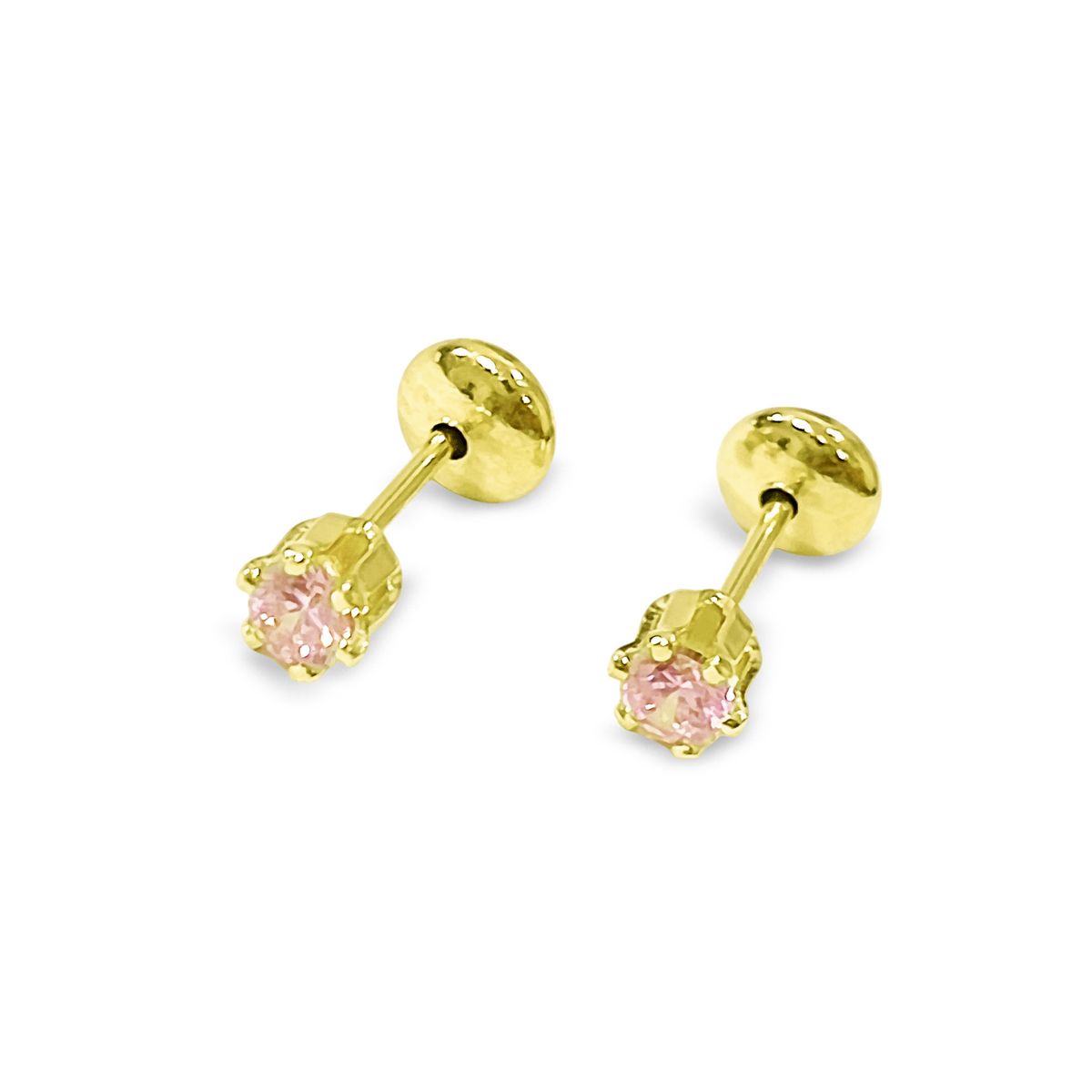 COGGIOLA - Aros Bebé Solitario Circón Rosado 4mm Enchapado Oro 18K