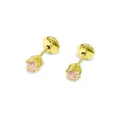 ANDREA COGGIOLA JOYAS - Aros Bebé Solitario Circón Rosado 4mm Enchapado Oro 18K