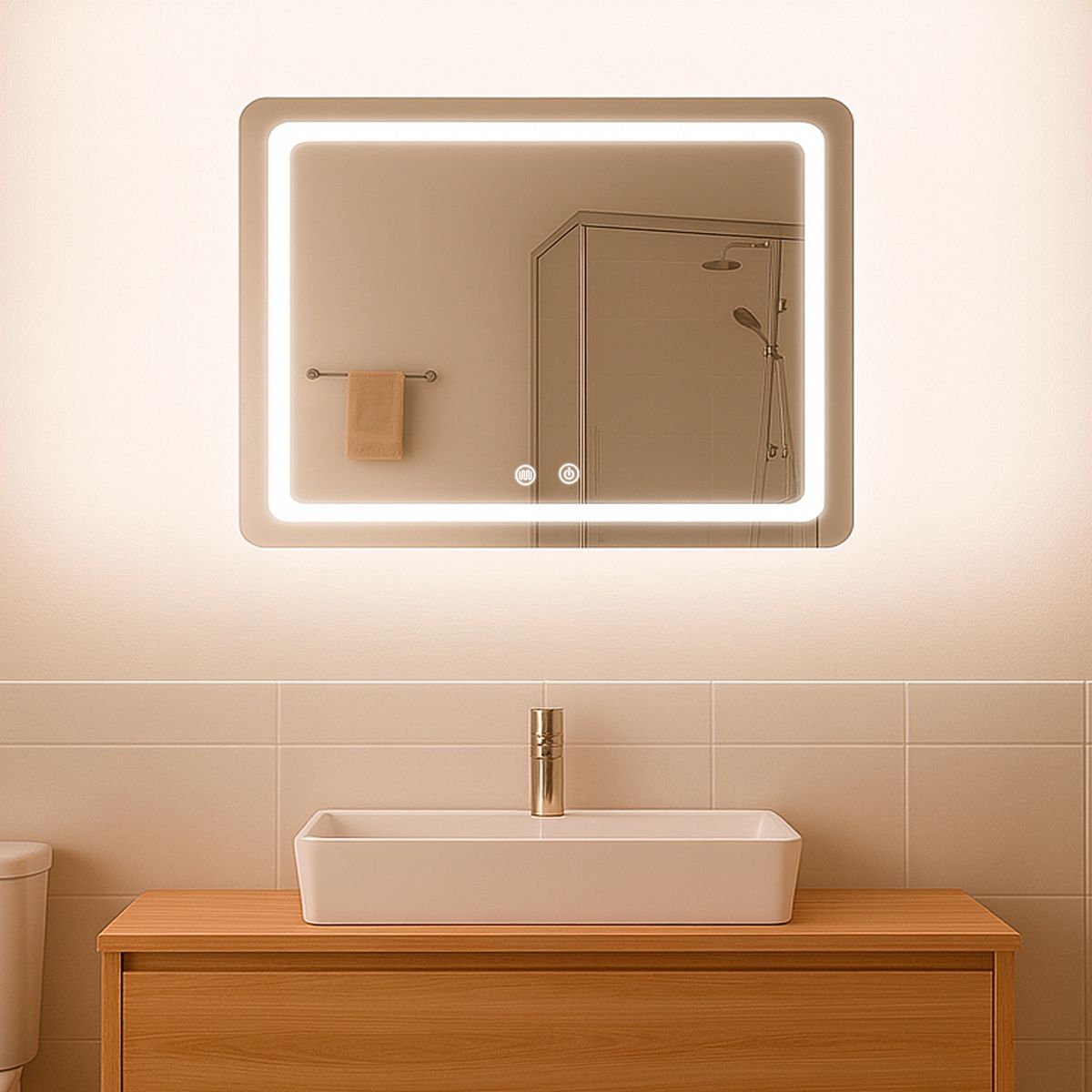 JOYTEK - Espejo Rectangular Touch con Luz Led 3 colores 80 x 60 cm