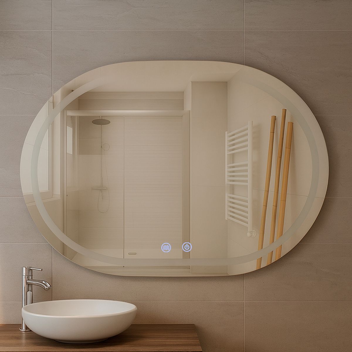 JOYTEK - Espejo Curvo Horizontal Touch con Luz Led 3 colores 80 x 60 cm