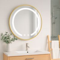 Espejo Redondo Marco Dorado Touch con Luz Led 3 colores 60 cm