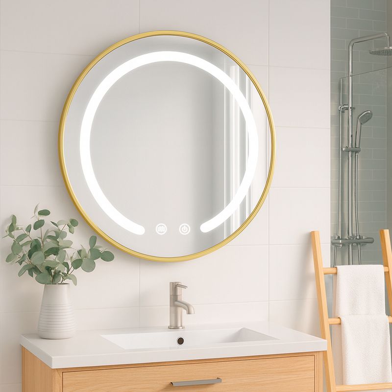 JOYTEK - Espejo Redondo Marco Dorado Touch con Luz Led 3 colores 60 cm