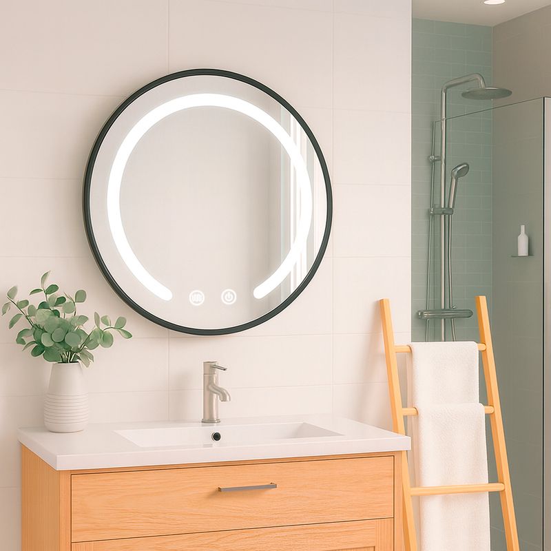 JOYTEK - Espejo Redondo Marco Negro Touch con Luz Led 3 colores 50 cm