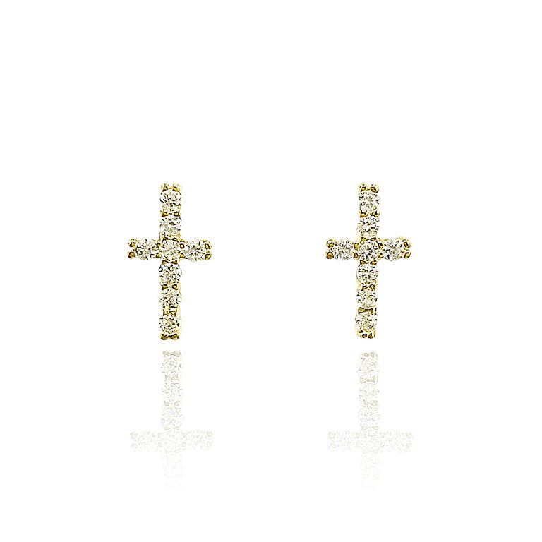 Aros Cruz Mini Micro Circon Enchapado Oro 18K Dorado TALLA UNICA