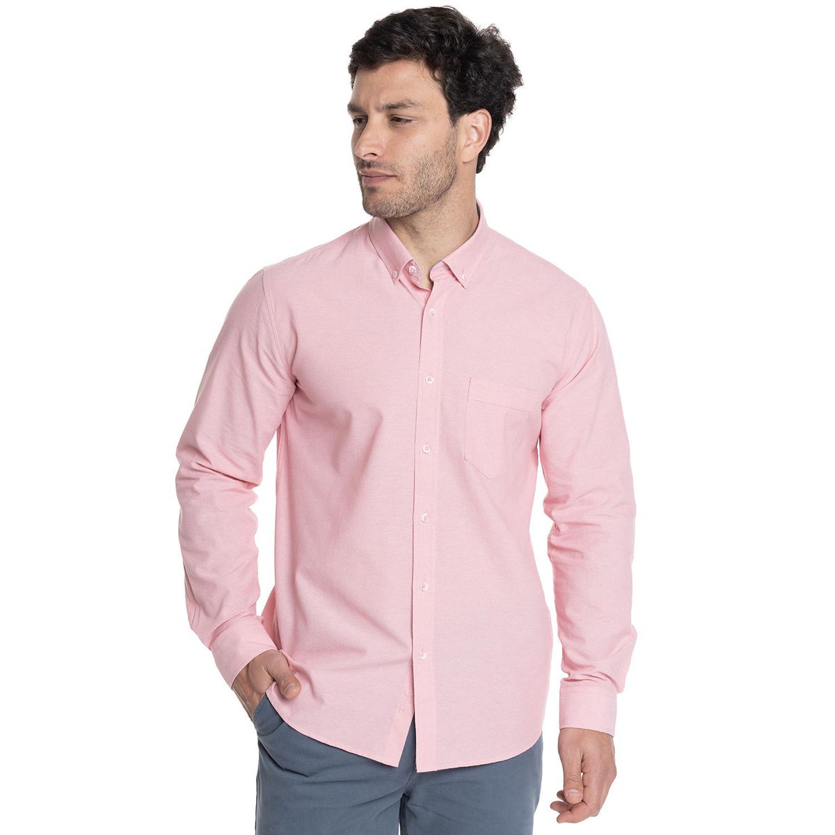 TRUVAL - CAMISA HOMBRE MANGA LARGA CUELLO SEMI ITALIANO CHAMBRAY - TRUVAL