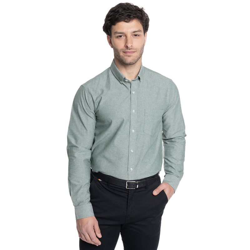TRUVAL - CAMISA HOMBRE MANGA LARGA CUELLO SEMI ITALIANO CHAMBRAY - TRUVAL