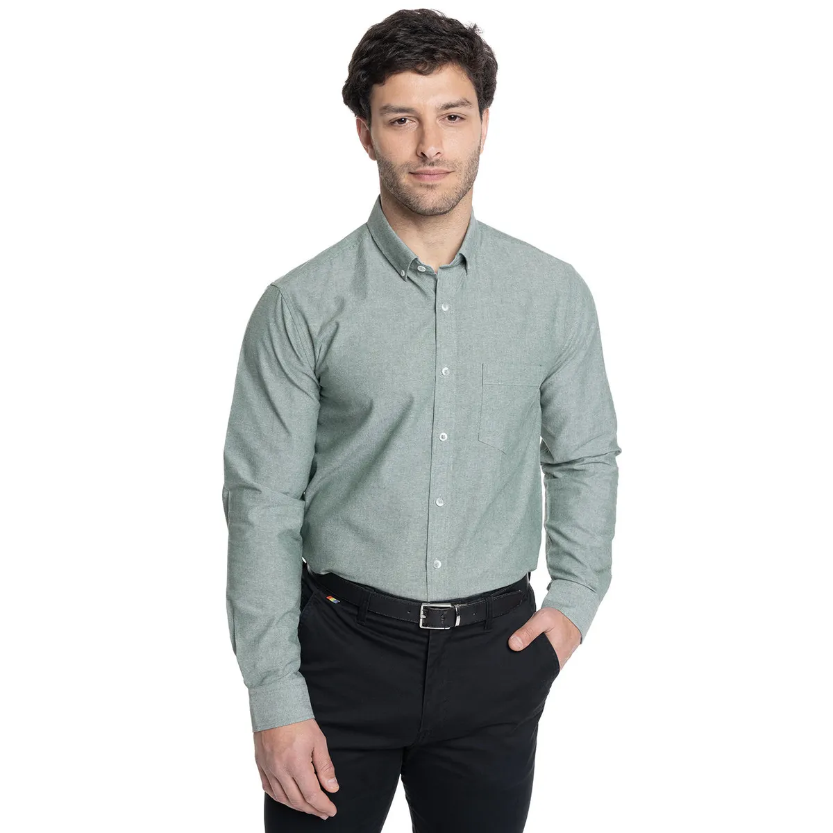 TRUVAL - CAMISA HOMBRE MANGA LARGA CUELLO SEMI ITALIANO CHAMBRAY - TRUVAL