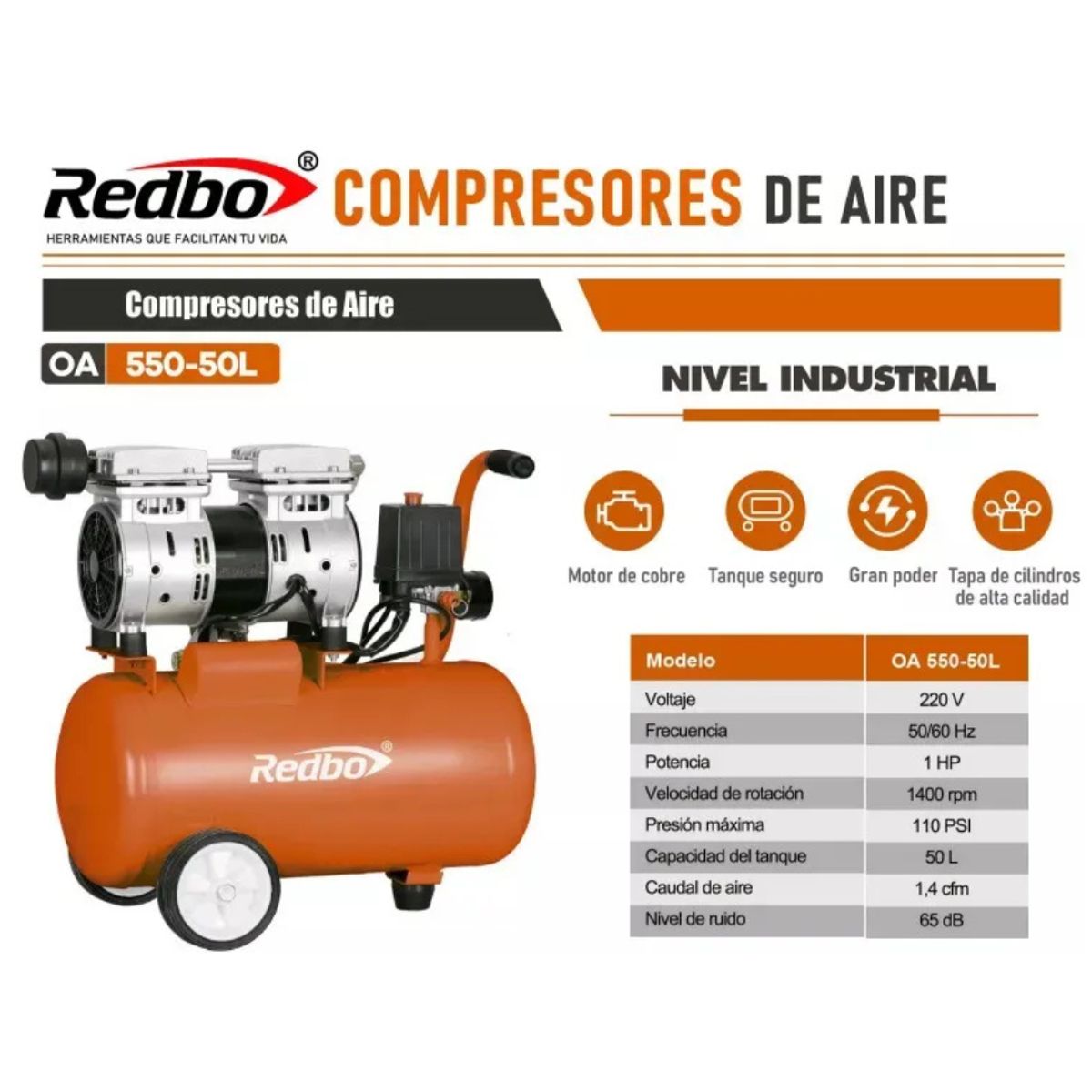 ALTERNATIVE - Compresor Silencioso Dental Profesional 50l Redbo