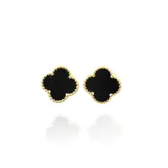 ANDREA COGGIOLA JOYAS - Aros Trébol Negro Enchapado Oro 18K