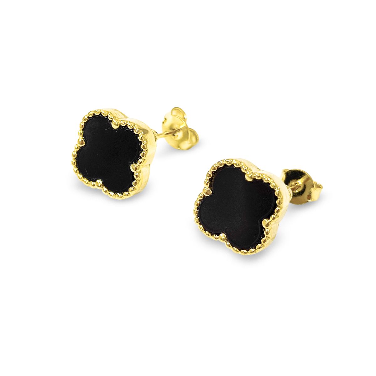 COGGIOLA - Aros Trébol Negro Enchapado Oro 18K