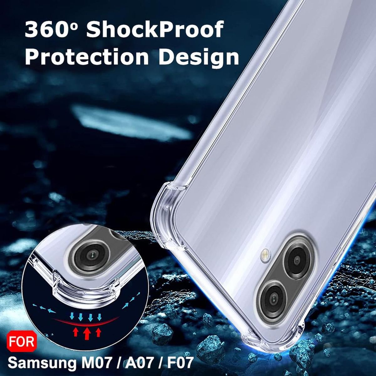 GENERICO - Carcasa Antishock transparente para Samsung A07 + Lamina Completa - Agua