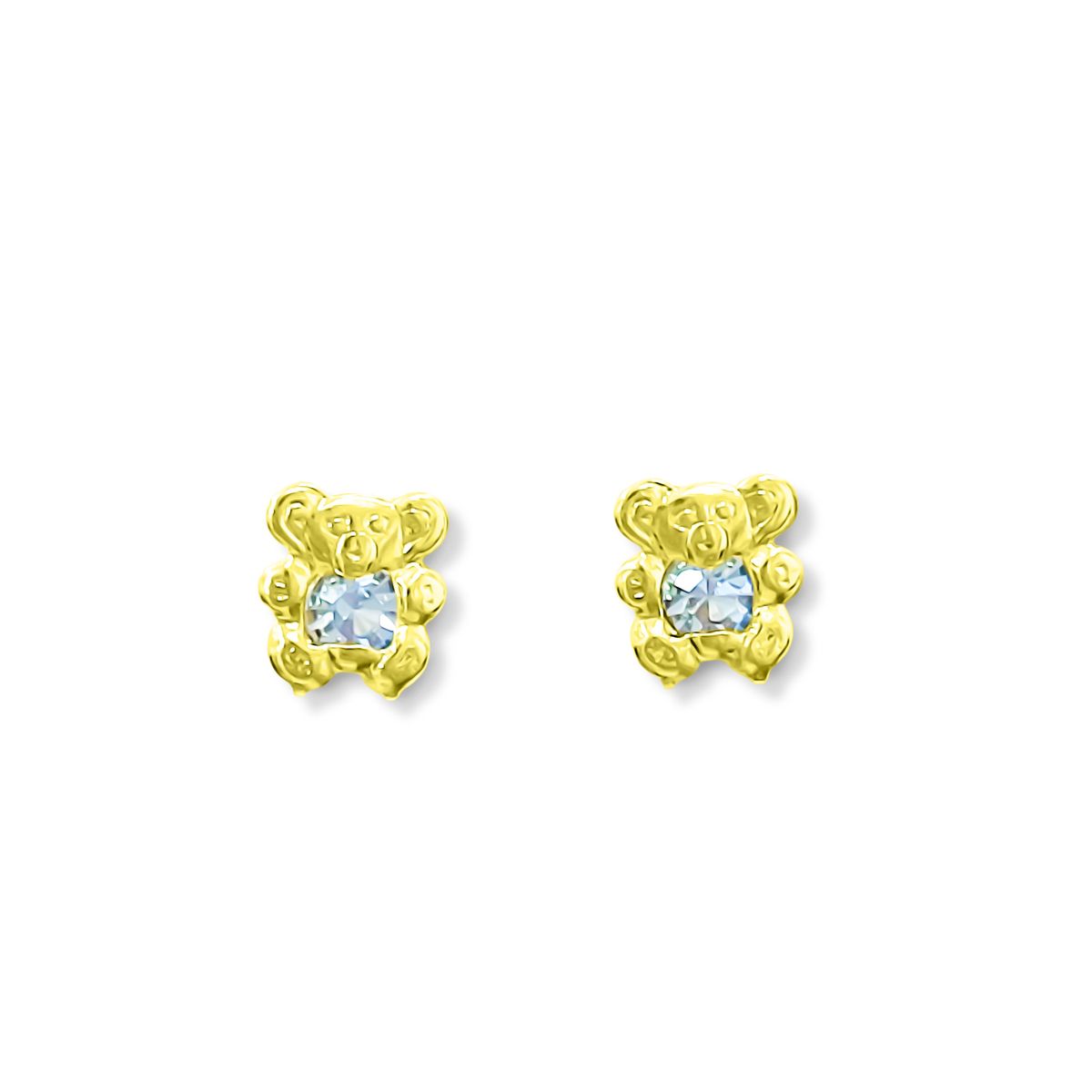 COGGIOLA - Aros Bebé Niña Oso Circón Celeste Enchapado Oro 18K