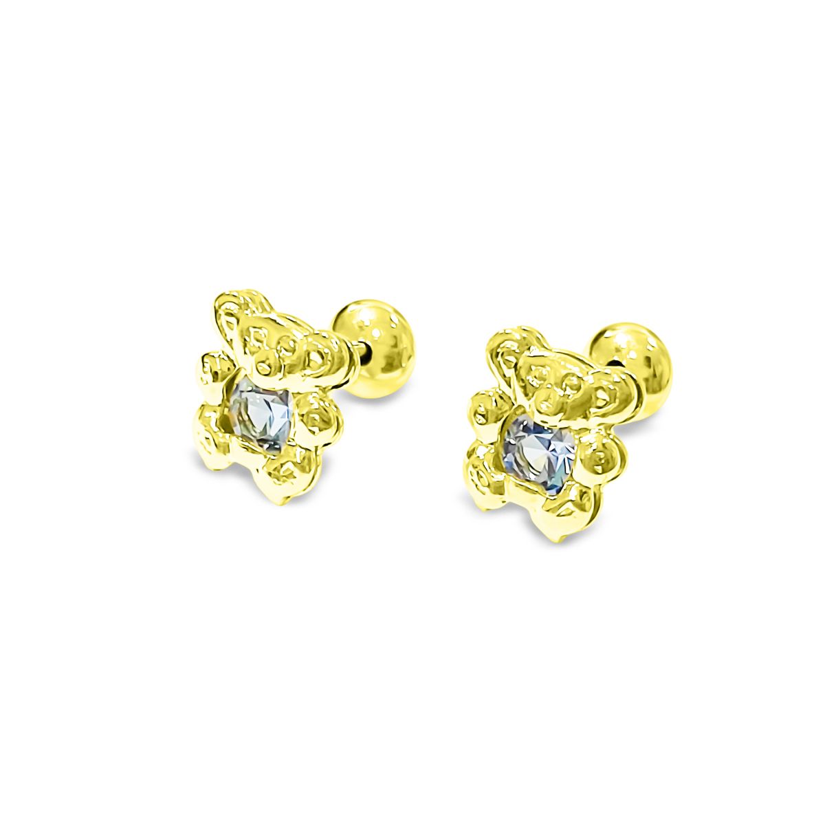 COGGIOLA - Aros Bebé Niña Oso Circón Celeste Enchapado Oro 18K