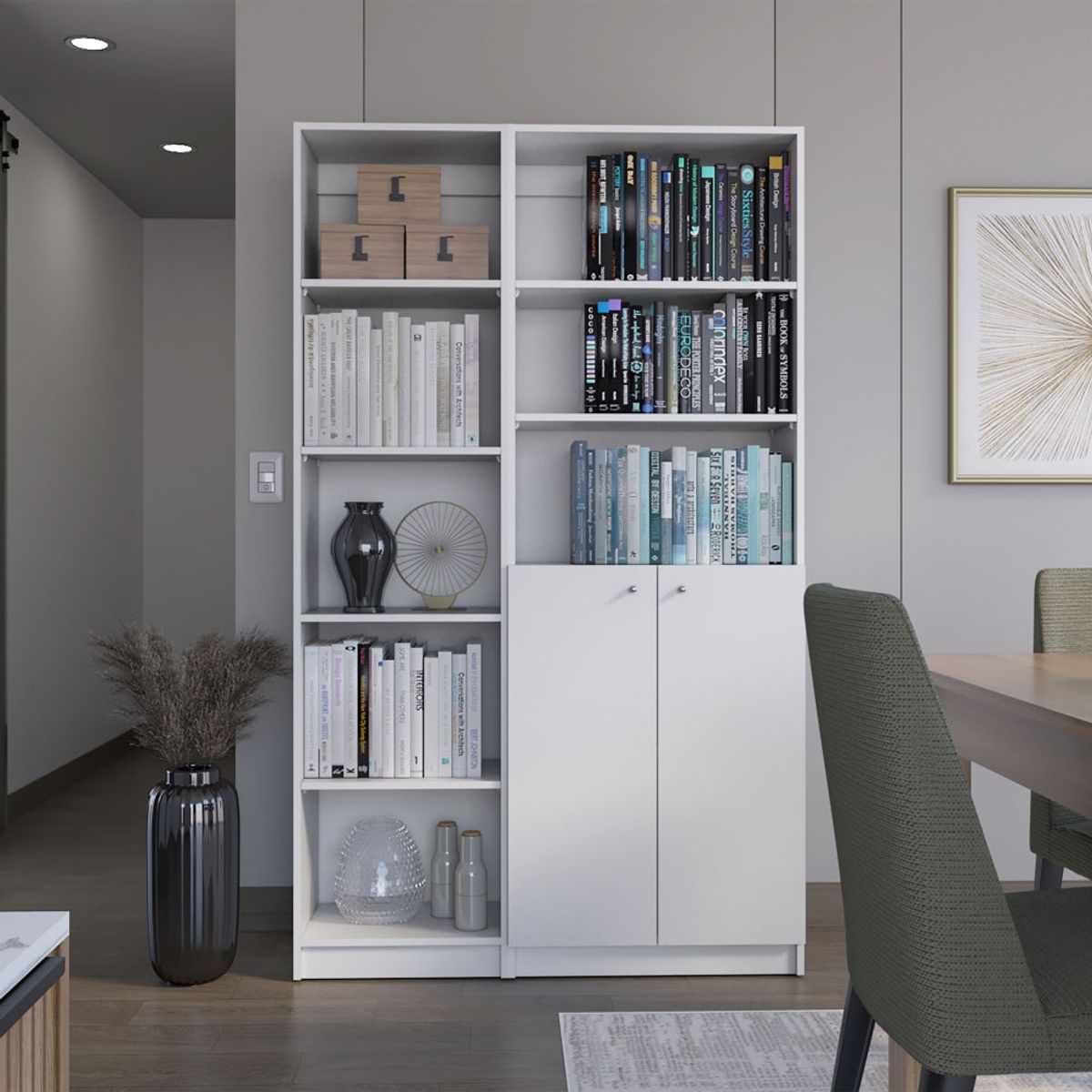TUHOME - Combo Estante 2 Puertas + Estante 5 Niveles Home Blanco