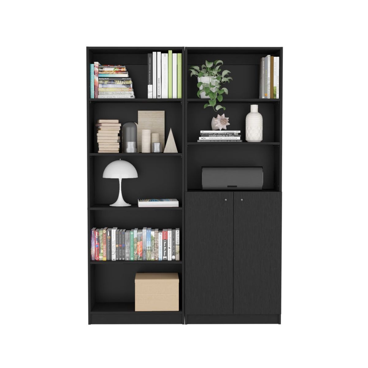 TUHOME - Combo Estante 2 Puertas + Estante 628 Cm 4 Repisas Home Wengue