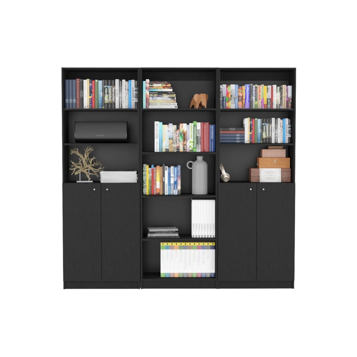 TUHOME - Combo x2 Estantes 2 Puertas + Estante 4 Repisas Home Wengue