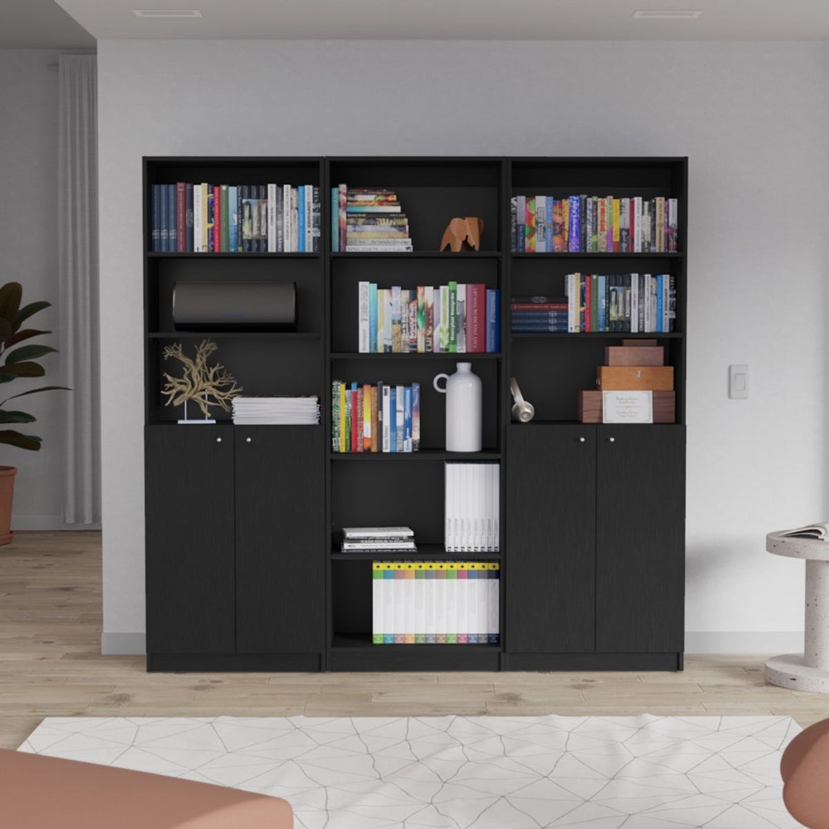 TUHOME - Combo x2 Estantes 2 Puertas + Estante 4 Repisas Home Wengue