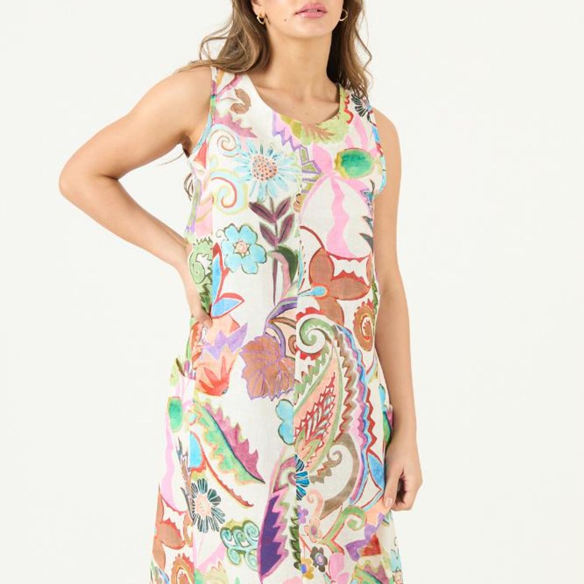 PRIVILEGE - Vestido de lino multicolor estampado PRIVILEGE 3041