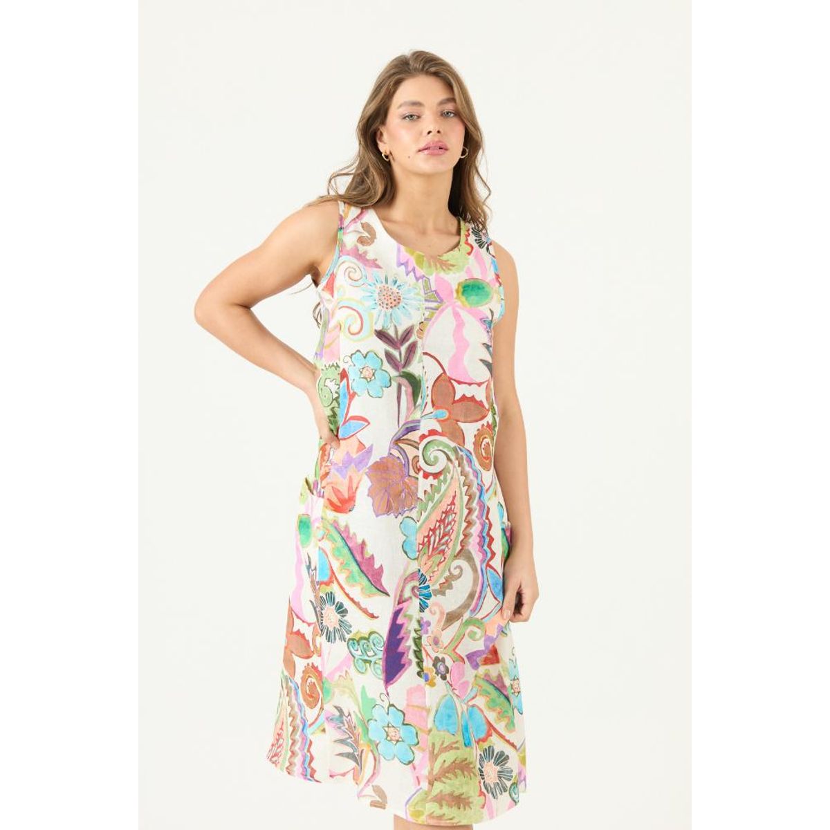 PRIVILEGE - Vestido de lino multicolor estampado PRIVILEGE 3041