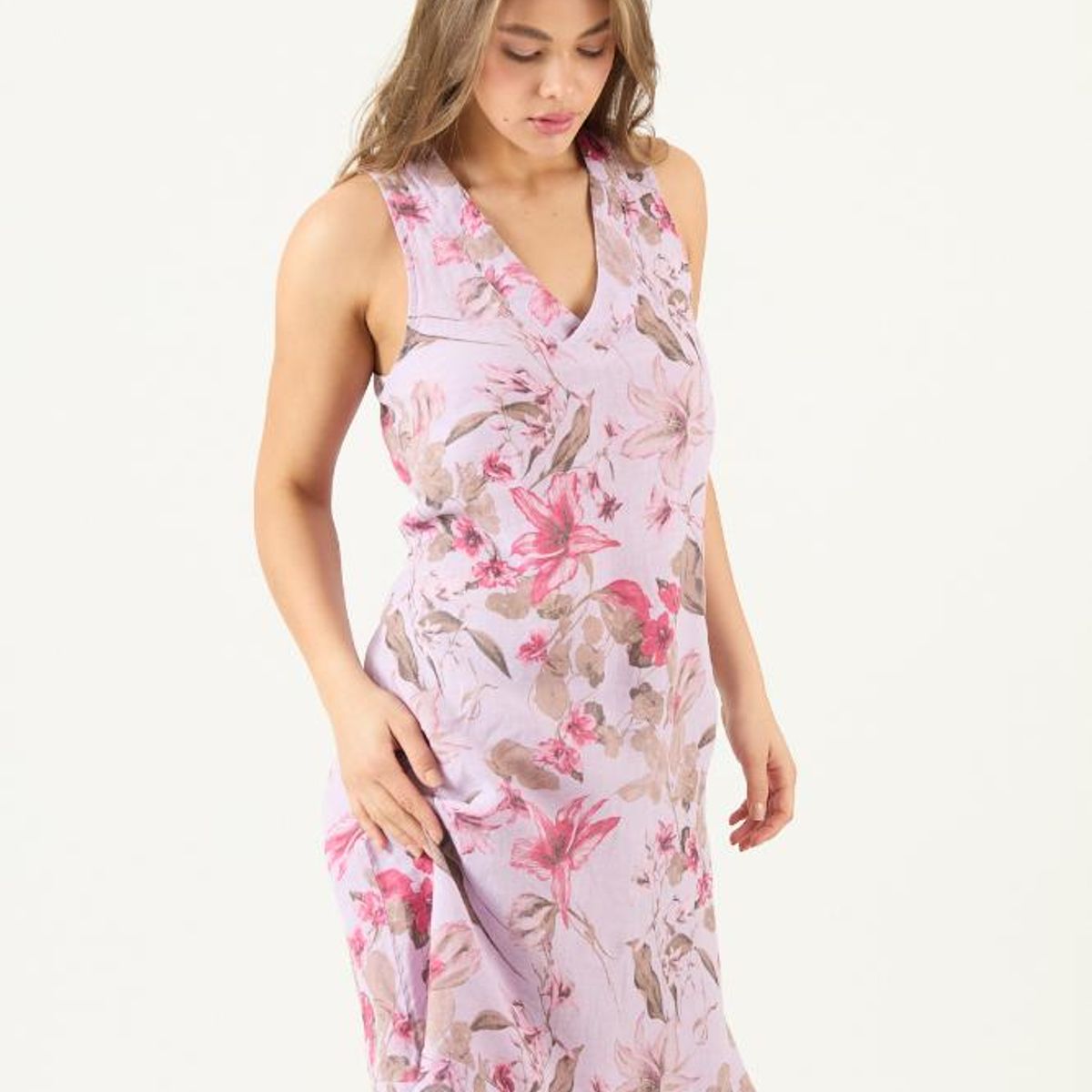 PRIVILEGE - Vestido de lino lila estampado PRIVILEGE 3053