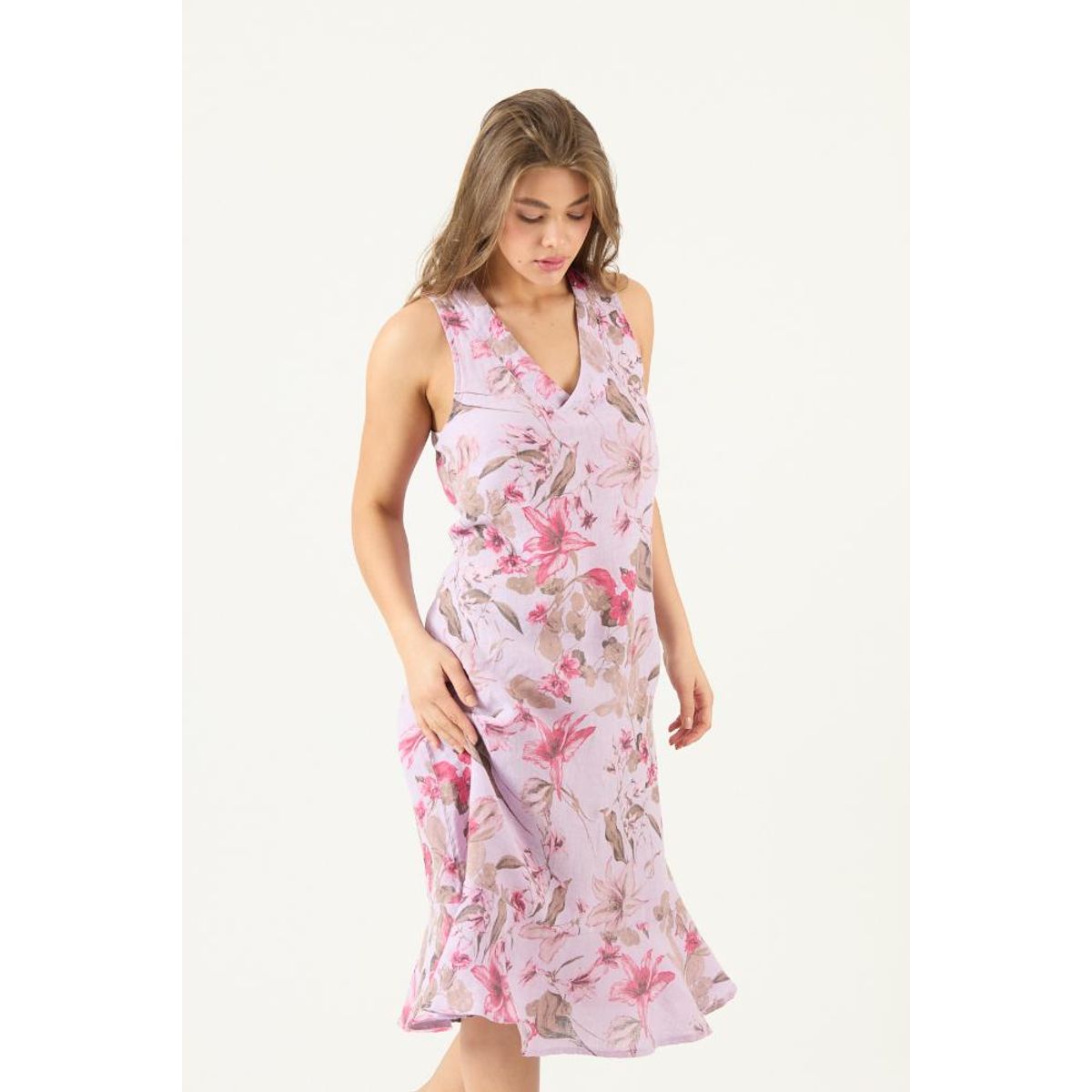 PRIVILEGE - Vestido de lino lila estampado PRIVILEGE 3053