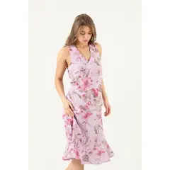 PRIVILEGE - Vestido de lino lila estampado 3053