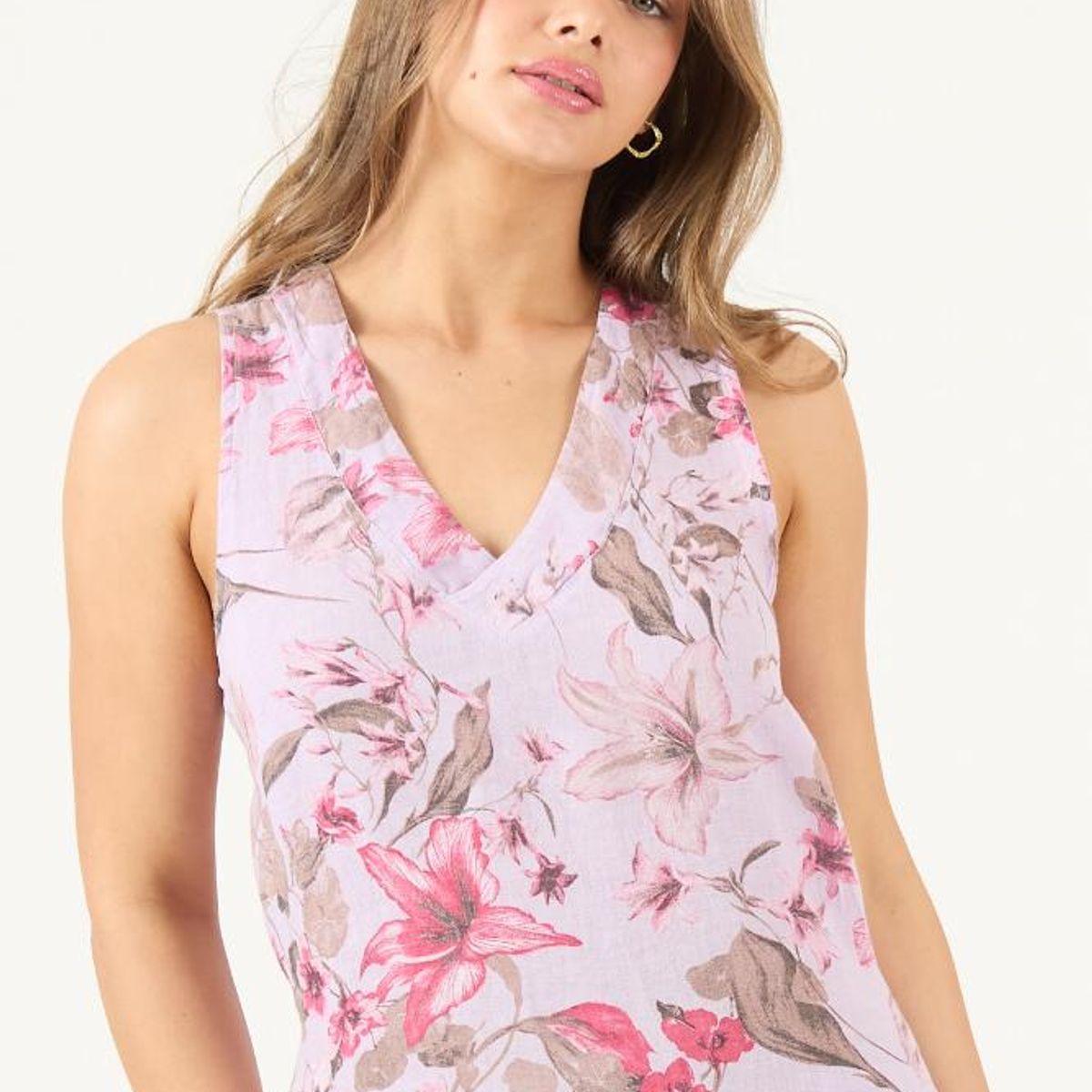 PRIVILEGE - Vestido de lino lila estampado PRIVILEGE 3053