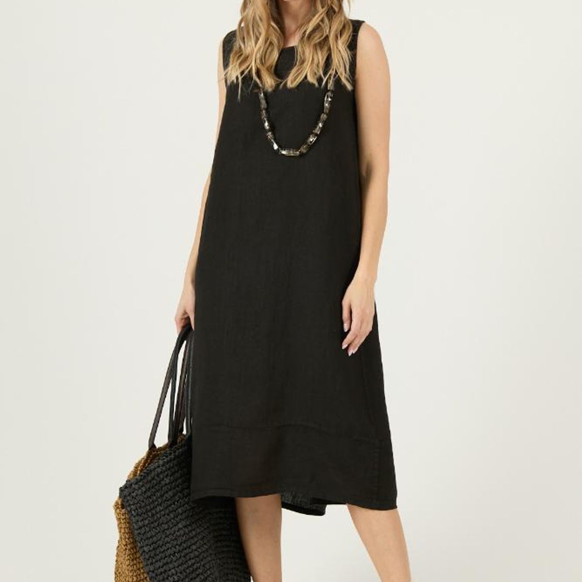 PRIVILEGE - Vestido de lino negro PRIVILEGE 3049