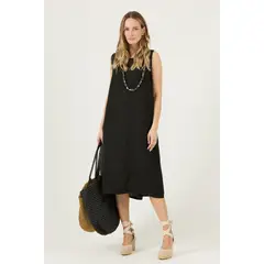 PRIVILEGE - Vestido de lino negro 3049