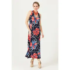 PRIVILEGE - Vestido azul marino estampado 3126