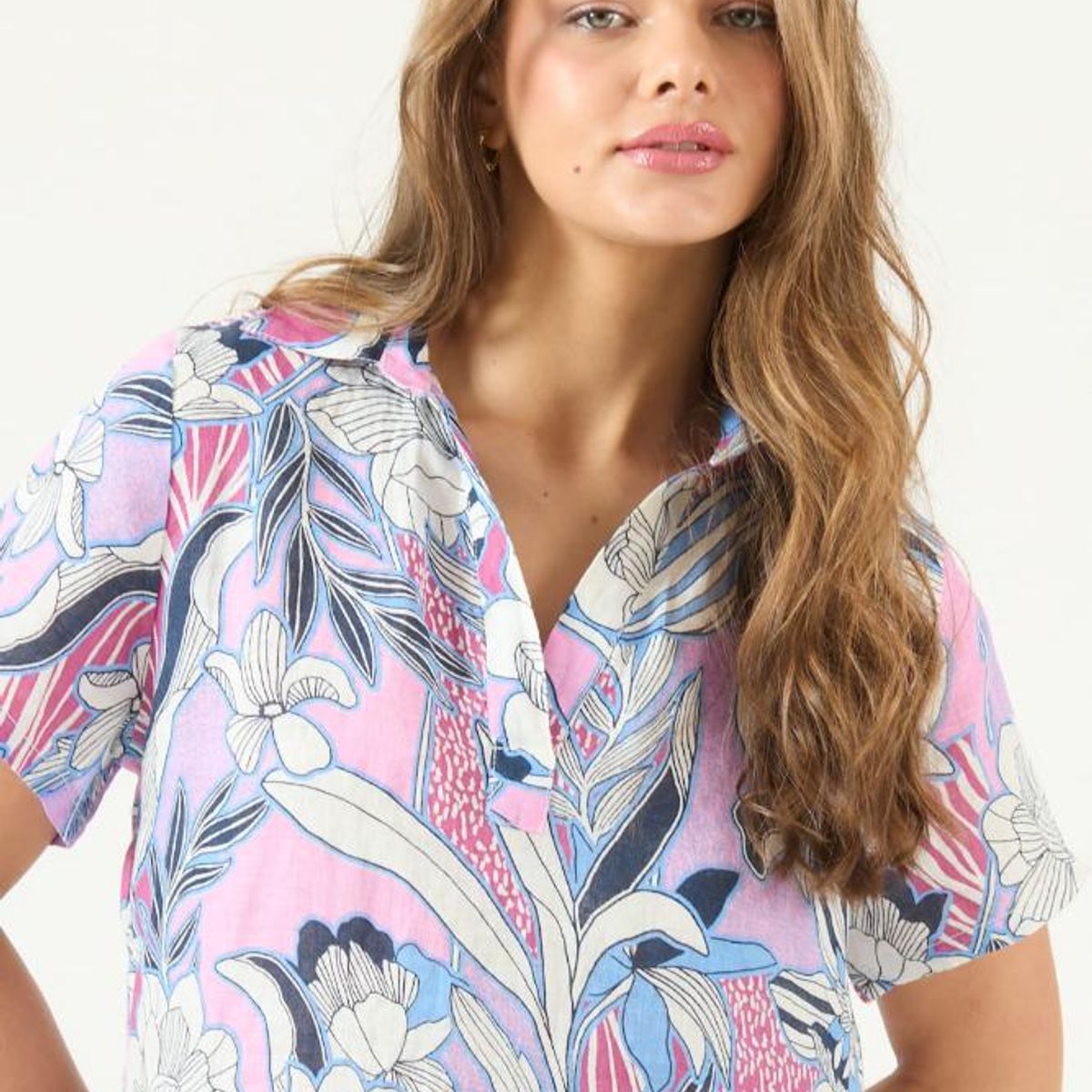 PRIVILEGE - Vestido de lino rosa estampado PRIVILEGE 3052