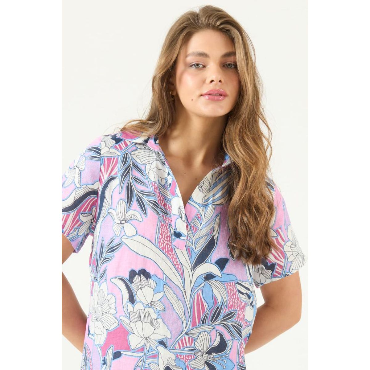 PRIVILEGE - Vestido de lino rosa estampado PRIVILEGE 3052