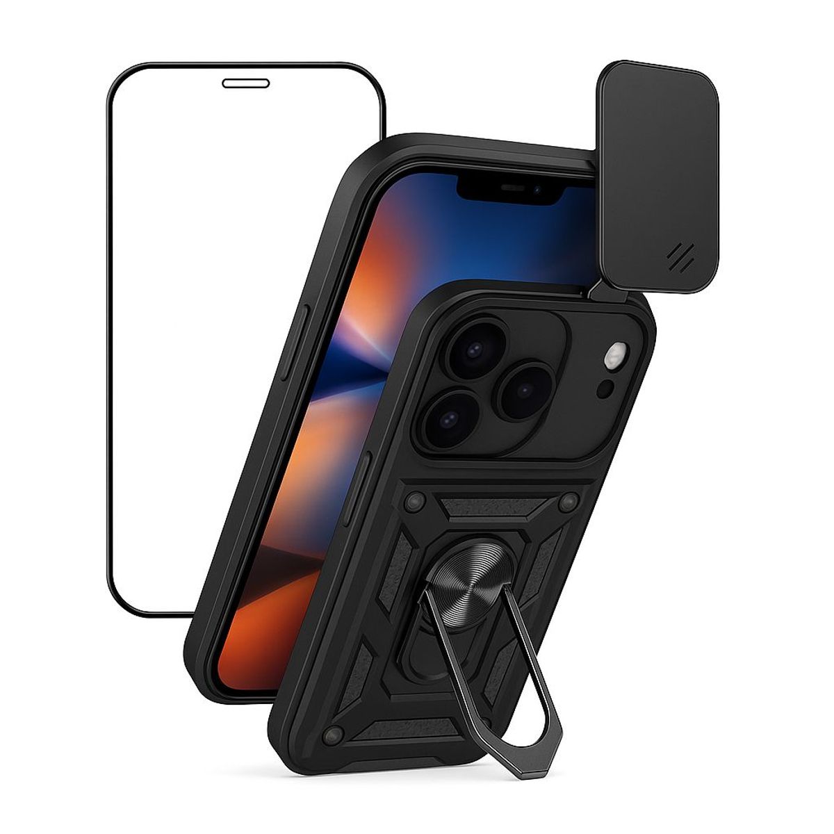 GENERICO - Carcasa Para iPhone 17 Pro Anti Golpes Anillo Negro + Mica